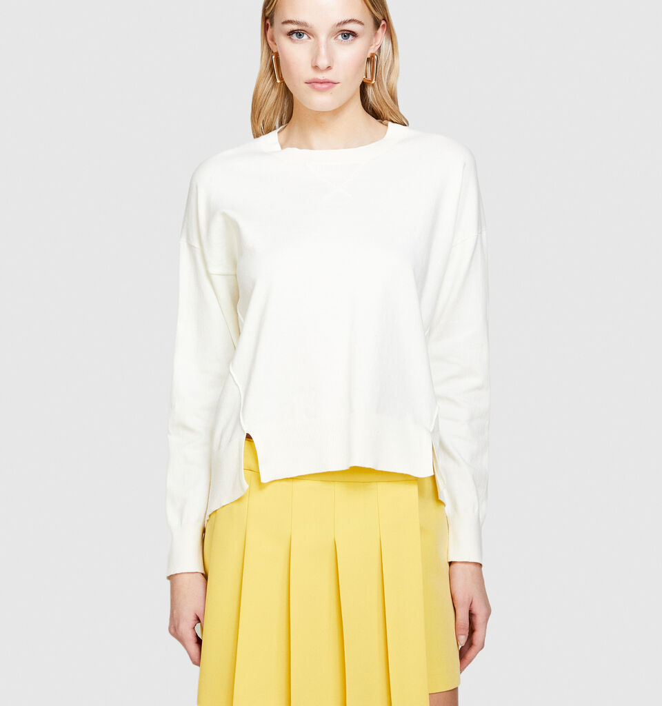 Sweater with slits - women's crew neck sweaters - Creamy White | Sisley image number 4